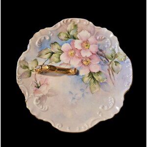 1970s Hand Painted Pink Floral trinket dish hand painted Signed